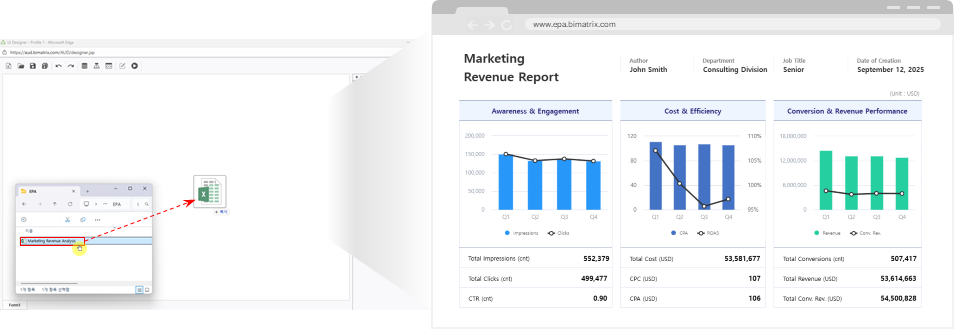 Drag and drop Excel to web report