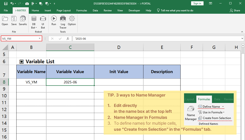 Define YearMonth variable in Name Manager