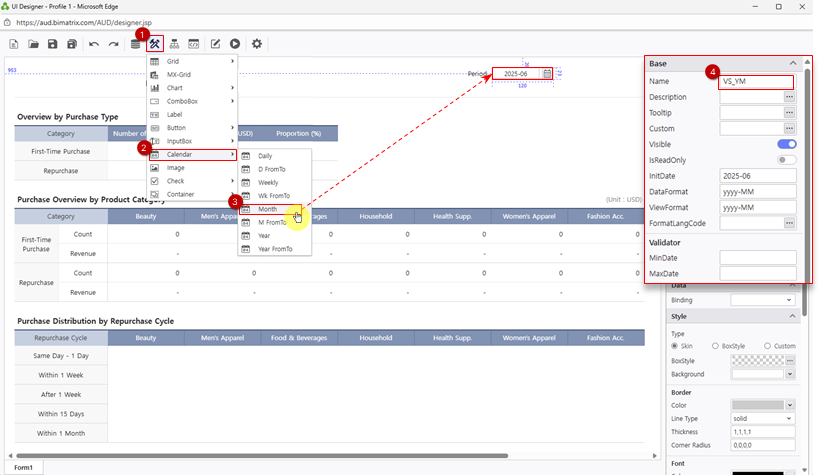 Configure Month Calendar with VS_YM