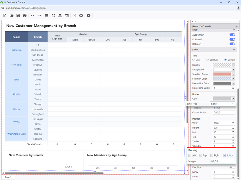 Configure docking and line type