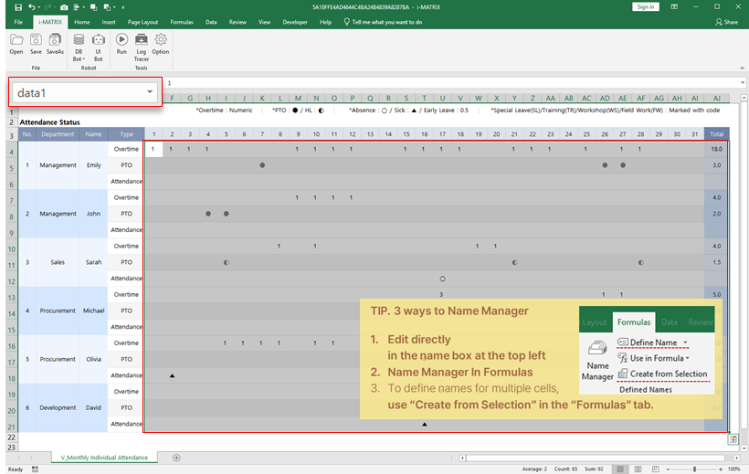 Name data area as data1