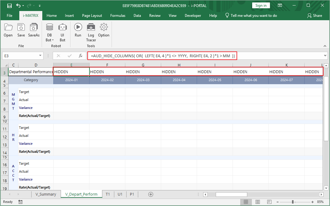 Set up AUD_HIDE_COLUMNS for column filtering