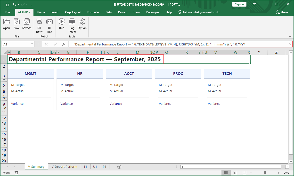 Configure display title formula on V_Summary sheet