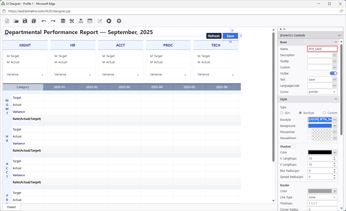 Name Save and Refresh buttons