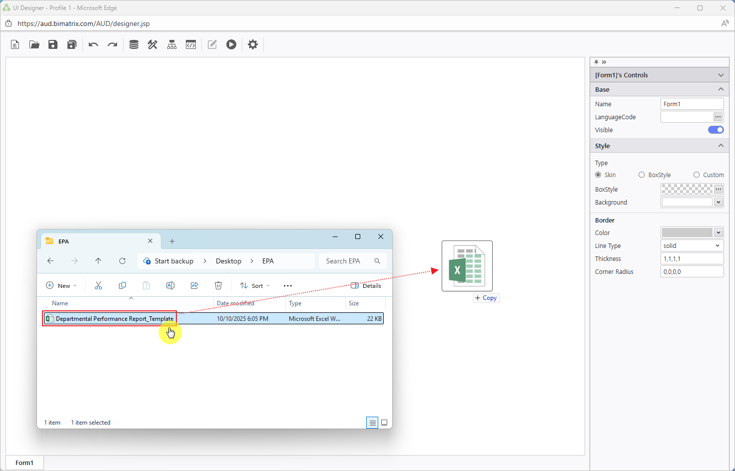 Drag and drop Excel file into designer workspace