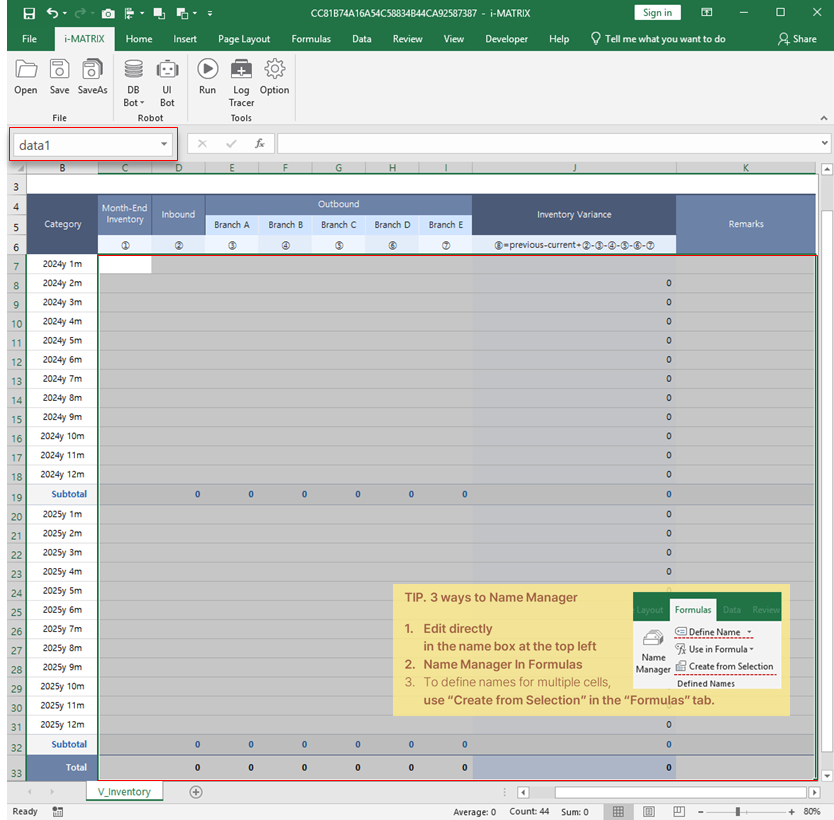 Name the data entry area as data1