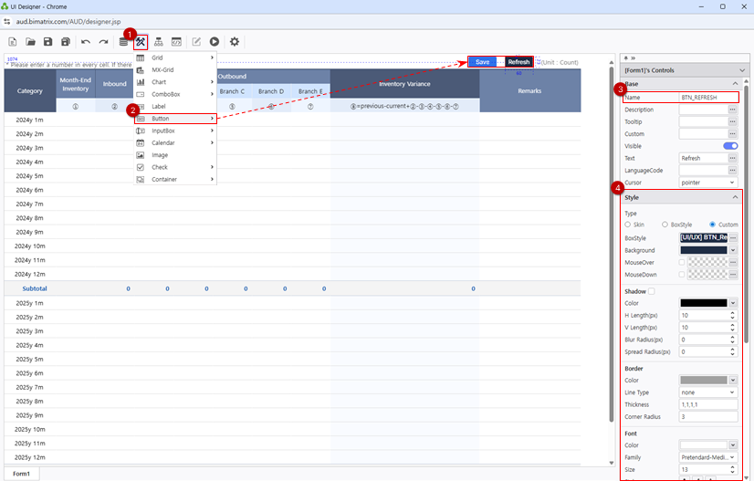 Add BTN_SAVE and BTN_REFRESH buttons